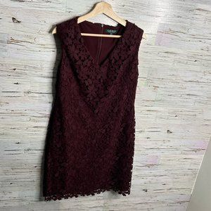 Lauren Ralph Lauren purple floral lace dress midi size 12
